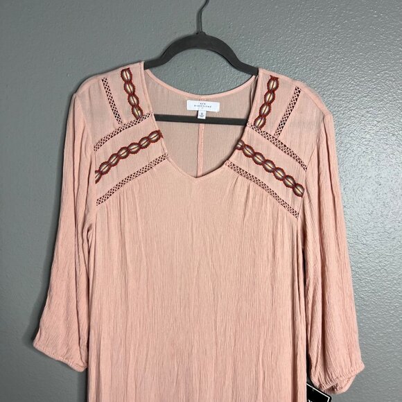 NWT New Directions Embroidered Drop Waist 3/4 Sleeve Boho Dress Small - Picture 3 of 8